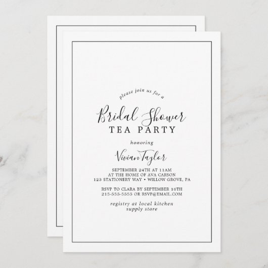 ミニマルブライダルシャワーティーパーティー 招待状 (正面/裏面)