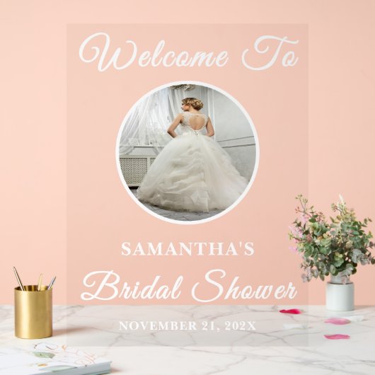ミニマルブライダルシャワーラウンドフォトウェルカム アクリルサイン (ウェディング)