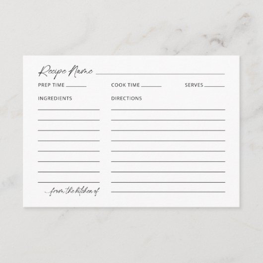 ミニマルブライダルシャワーレシピカード エンクロージャーカード (正面)
