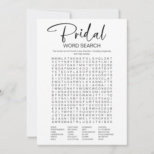 ミニマルブライダルシャワー単語検索ゲーム 招待状 (正面)