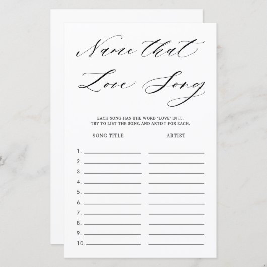 ミニマルブライダルシャワー名ザラブソングゲーム (正面/裏面)