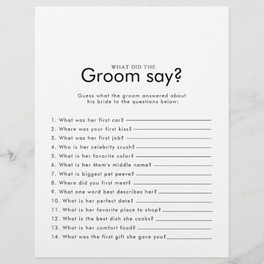 ミニマルブライダルシャワー新郎は何と言った (正面)