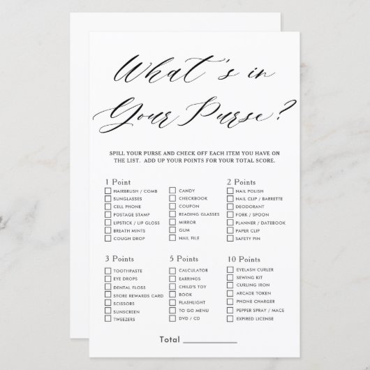 ミニマルブライダルシャワー財布ゲームの内容 (正面/裏面)
