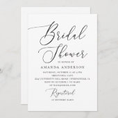 ミニマルブライダルシャワー | 黒エレガント白 招待状 (正面/裏面)