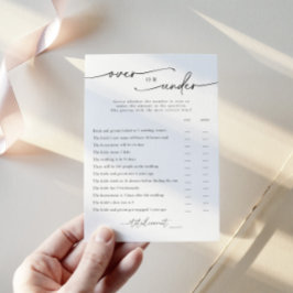 ミニマルブライダルシャワー「Over Or Under」ゲームカード 招待状