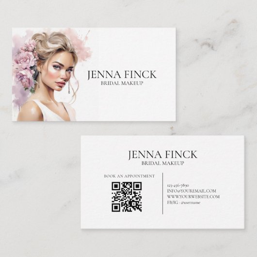 ミニマルブライダルメイクアップアーティストMUA 名刺 (正面/裏面)
