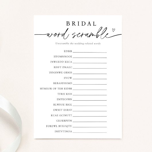 ミニマルブライダルワードスクランブルゲームカード 招待状
