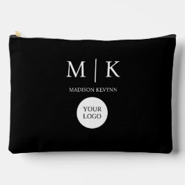 ミニマルブラックエレガントとホワイトロゴのビジネス アクセサリーポーチ