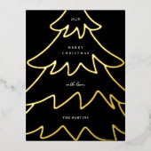 ミニマルブラックゴールドのクリスマスツリー 箔シーズンポストカード (正面)
