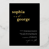 ミニマルブラック&ゴールド結婚フォイル 箔招待状 (正面)