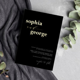 ミニマルブラック&ゴールド結婚フォイル 箔招待状