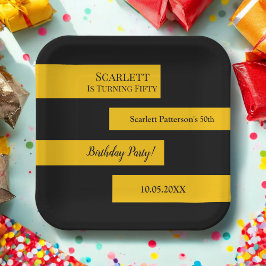 ミニマルブラック&金ゴールドシエレガントック50th誕生日 ペーパープレート