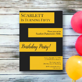 ミニマルブラック&金ゴールドシエレガントック50th誕生日 招待状