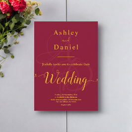 ミニマルブルゴーニュと金ゴールドモノグラムファンシー結婚の 招待状