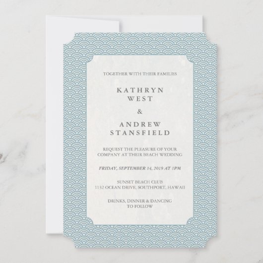 ミニマルブルー小波の結婚式招待状 招待状 (正面)