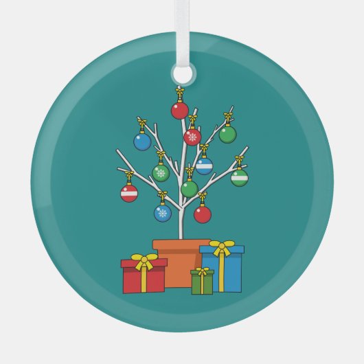 ミニマルプレゼント付きクリスマスツリー ガラスオーナメント (正面)