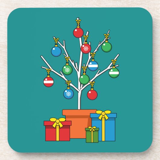 ミニマルプレゼント付きクリスマスツリー コースター (正面)