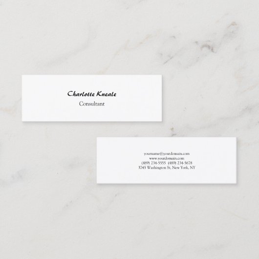 ミニマルプロフェッショナルシンプルプレインホワイトスリム スキニー名刺 (正面/裏面)