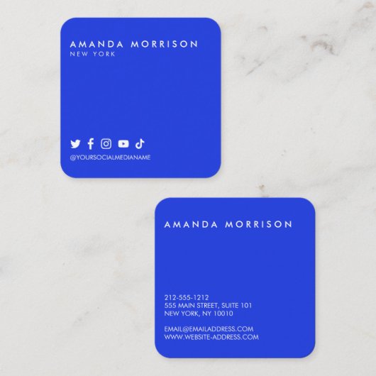 ミニマルプロフェッショナルソーシャルメディアはっきりしたブルー スクエア名刺 (正面/裏面)