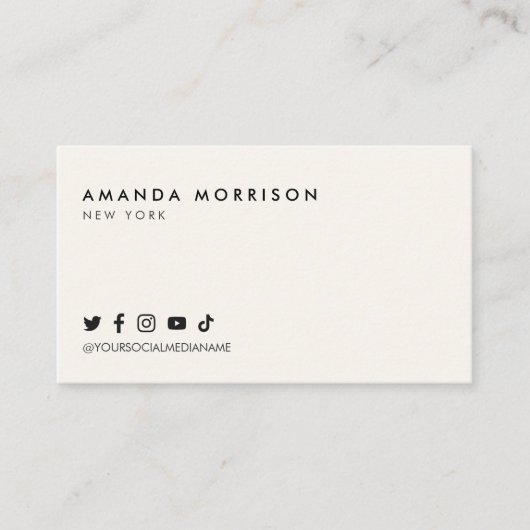 ミニマルプロフェッショナルソーシャルメディアアイボリー 名刺 (正面)