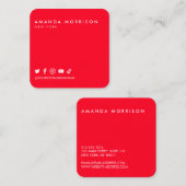 ミニマルプロフェッショナルソーシャルメディア赤 スクエア名刺 (正面/裏面)