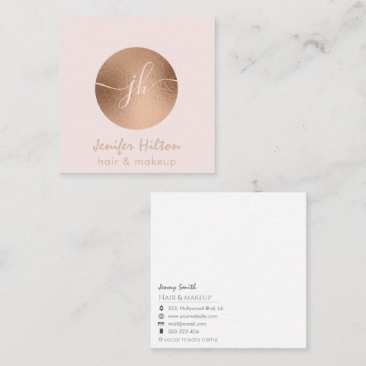 ミニマルプロフェッショナルバラ金ゴールド円モノグラム スクエア名刺 (正面/裏面)