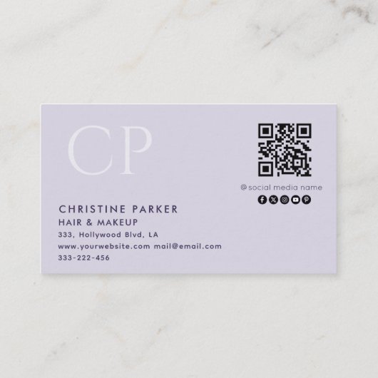ミニマルプロフェッショナルヘアモノグラムQrコード 名刺 (裏面)