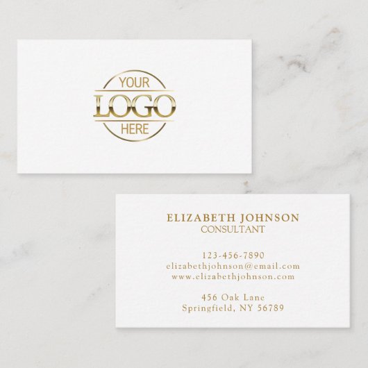 ミニマルプロフェッショナルホワイト金ゴールド会社ロゴ 名刺 (正面/裏面)