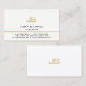 ミニマルプロフェッショナルモダンホワイト金ゴールドモノグラム 名刺 (正面/裏面)
