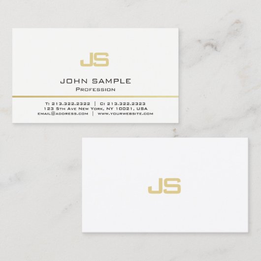 ミニマルプロフェッショナルモダンホワイト金ゴールドモノグラム 名刺 (正面/裏面)