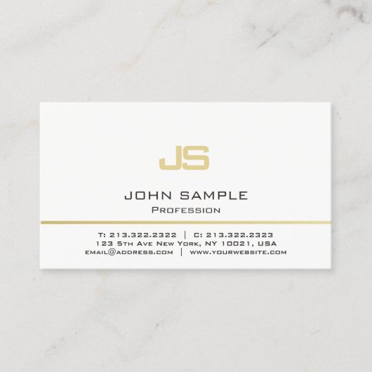 ミニマルプロフェッショナルモダンホワイト金ゴールドモノグラム 名刺 (正面)