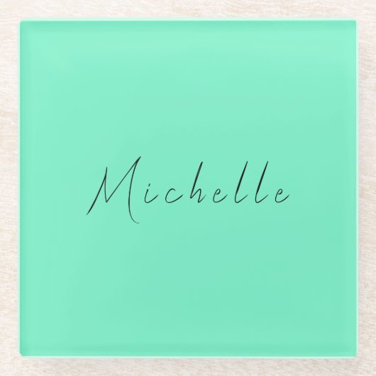 ミニマルプロフェッショナルモダン名（手書き） ガラスコースター (正面)