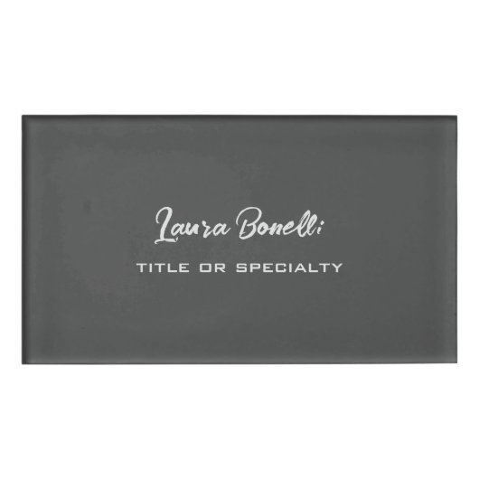 ミニマルプロフェッショナルモダン手書きダークグレー 名札 (正面)