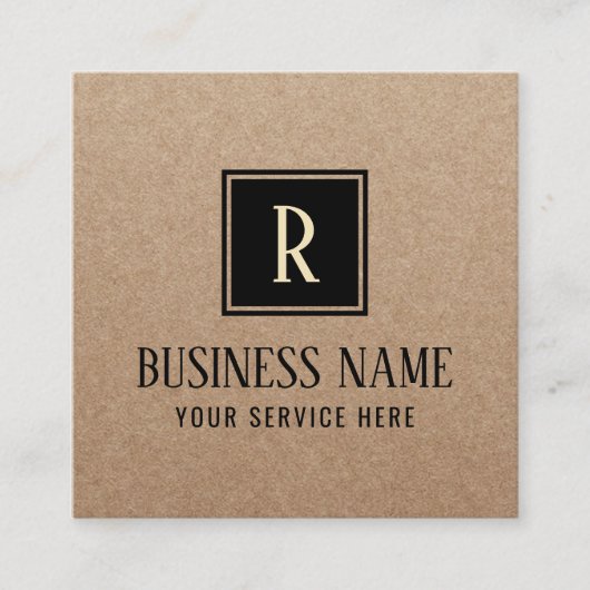 ミニマルプロフェッショナルモノグラムロゴ素朴クラフト スクエア名刺 (正面)