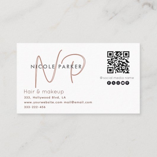 ミニマルプロフェッショナルモノグラムQrコードシナモン 名刺 (裏面)