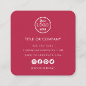 ミニマルプロフェッショナルロゴQrコードホットピンク スクエア名刺 (正面)