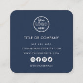ミニマルプロフェッショナルロゴQrコードNavy Blue スクエア名刺 (正面)