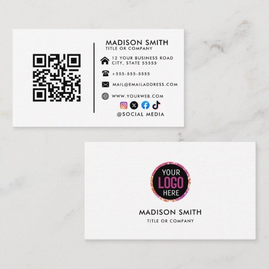 ミニマルプロフェッショナル会社ロゴQRコードブシン 名刺 (正面/裏面)