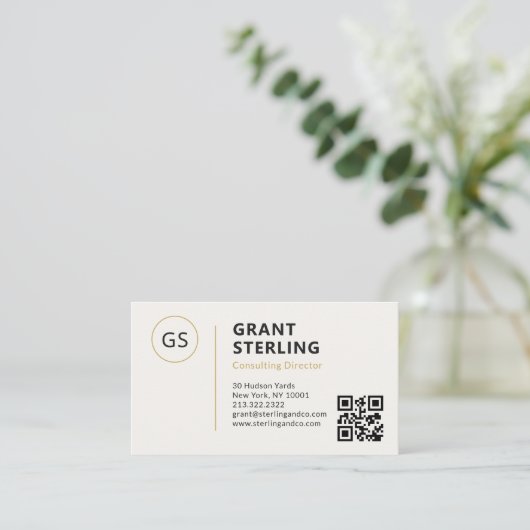 ミニマルプロフェッショナル会社ロゴQRコード 名刺 (スタンド正面)