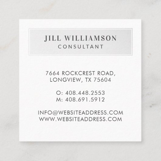 ミニマルプロフェッショナル会社名とビジネスフォト スクエア名刺 (裏面)