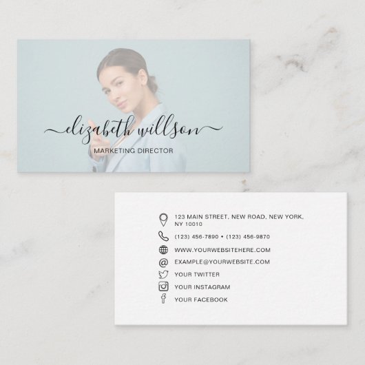 ミニマルプロフェッショナル手書きスクリプトフォト 名刺 (正面/裏面)