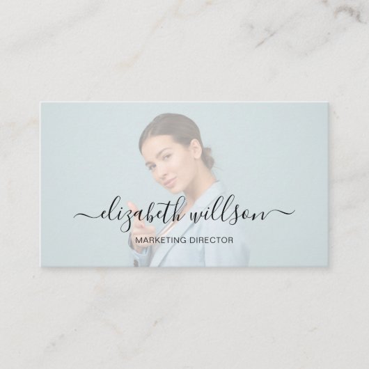 ミニマルプロフェッショナル手書きスクリプトフォト 名刺 (正面)