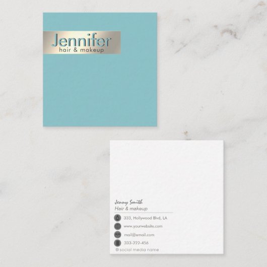 ミニマルプロフェッショナル金ゴールドフォイルシンプル スクエア名刺 (正面/裏面)