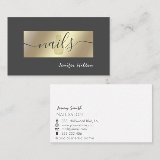 ミニマルプロフェッショナル金ゴールド箔ネイルサロン 名刺 (正面/裏面)