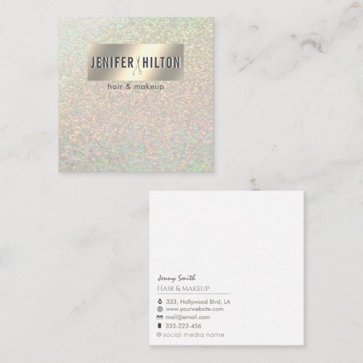 ミニマルプロフェッショナル金ゴールド箔美容師 スクエア名刺 (正面/裏面)