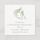 ミニマルヘアスタイリスト薄暗い苔の緑の髪のハサミ スクエア名刺 (裏面)