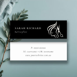 ミニマルヘアスタイリスト黒髪と白髪のシザー スキニー名刺