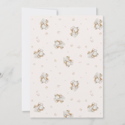 ミニマルベビーエレファントブラウンベビーシャワー 招待状 (裏面)