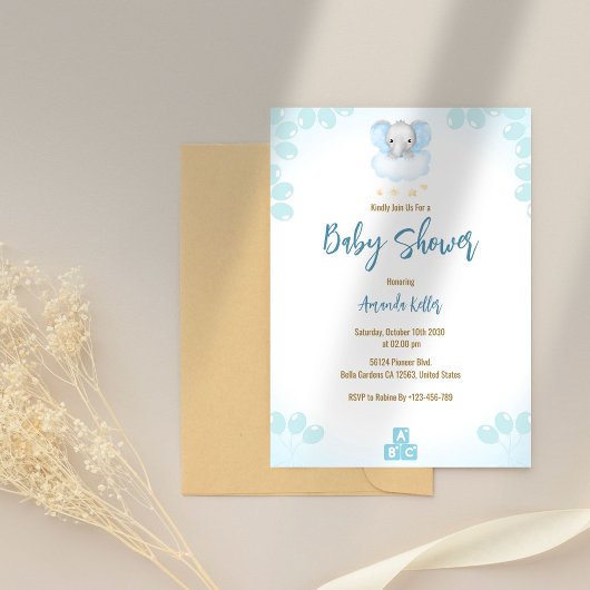 ミニマルベビーエレファントベビーシャワー招待状 招待状