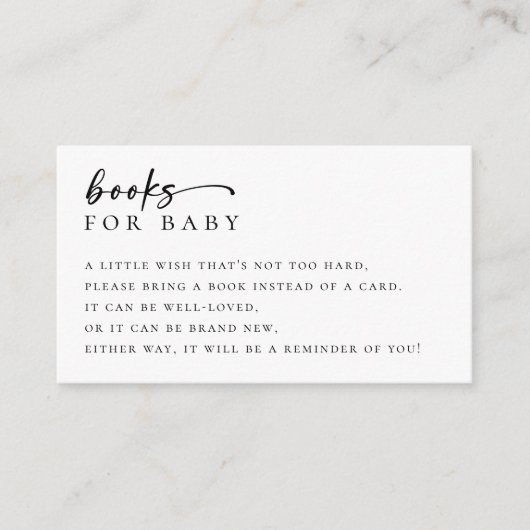 ミニマルベビースクリプト赤ちゃんシャワー用の本 エンクロージャーカード (正面)